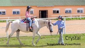  Presentation with cowboy - Amazing slide set having full body harness - cowboy brother leads the horse backdrop and a  colored foreground