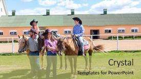 Presentation with cowboy - Beautiful slide deck featuring full body harness - cowboy family of four backdrop and a  colored foreground