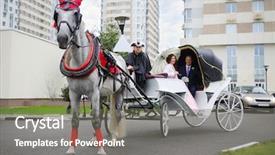  Presentation with coach - Beautiful presentation theme featuring full body harness - happy couple are in coach backdrop and a gray colored foreground