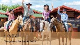  Presentation with cowboy - Beautiful PPT layouts featuring full body harness - happy cowboy family of four backdrop and a coral colored foreground