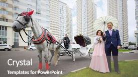  Presentation with coach - Amazing PPT theme having full body harness - happy pair poses near coach backdrop and a gray colored foreground