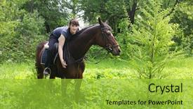  Presentation with pretty girl - Amazing slide deck having full body harness - pretty happy girl sits backdrop and a yellow colored foreground