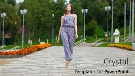  Presentation with body - PPT theme with full-body-portrait-young-beautiful background and a light gray colored foreground