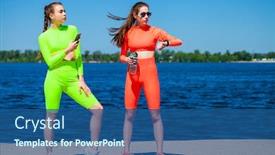  Presentation with trains - Beautiful slide deck featuring full-body-portrait backdrop and a ocean colored foreground