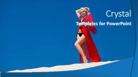  Presentation with beautiful young girl red - PPT theme featuring full-body-portrait background and a ocean colored foreground