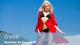  Presentation with beautiful young girl red - Beautiful PPT layouts featuring full-body-portrait backdrop and a light blue colored foreground