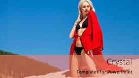  Presentation with beautiful young girl red - Presentation theme with full-body-portrait background and a coral colored foreground