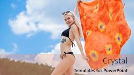  Presentation with beautiful young girl red - Slides consisting of full-body-portrait background and a  colored foreground