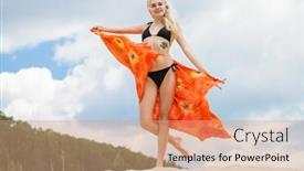  Presentation with beautiful young girl red - PPT layouts enhanced with full-body-portrait background and a  colored foreground