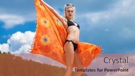  Presentation with beautiful young girl red - PPT theme with full-body-portrait background and a  colored foreground