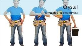  Presentation with auto body shop - PPT theme consisting of full body shot of handyman or artisan in different versions isolated on white background background and a arctic colored foreground
