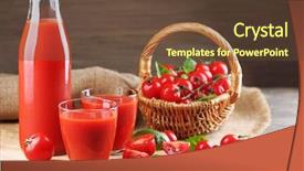  Presentation with tomato juice - Audience pleasing slide deck consisting of full bottle and glasses of tomato juice with vegetables on wooden table close up backdrop and a tawny brown colored foreground