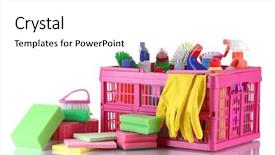  Presentation with box - Colorful PPT theme enhanced with full box of cleaning products backdrop and a  colored foreground