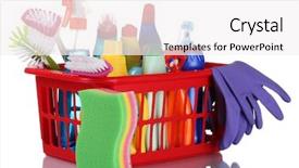  Presentation with sponges - PPT layouts consisting of full box of cleaning supplies and sponges isolated on white background and a white colored foreground