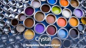  Presentation with rainbow paint - Beautiful PPT theme featuring full buckets of rainbow colored backdrop and a ocean colored foreground