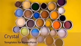  Presentation with rainbow paint - Colorful PPT layouts enhanced with full buckets of rainbow colored backdrop and a  colored foreground