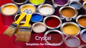  Presentation with paint bucket - Audience pleasing PPT layouts consisting of full buckets of rainbow colored backdrop and a crimson colored foreground