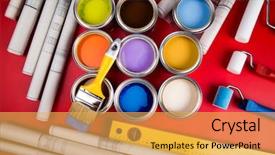  Presentation with rainbow paint - Beautiful PPT theme featuring full buckets of rainbow colored backdrop and a  colored foreground