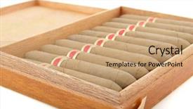  Presentation with cigar - Slide deck featuring cuban cigars boxes - full cigar box from wood background and a coral colored foreground