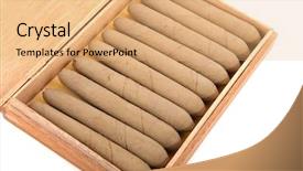  Presentation with cigar - PPT theme enhanced with cuban cigars boxes - full cigar box from wood background and a coral colored foreground