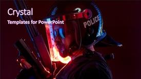  Presentation with riot - Slides having full equipment for anti-riot background and a wine colored foreground