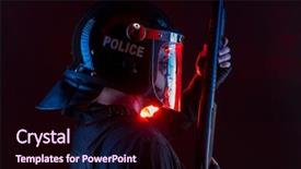  Presentation with riot - PPT layouts with full equipment for anti-riot background and a wine colored foreground