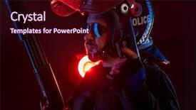  Presentation with riot - Theme having full equipment for anti-riot background and a wine colored foreground