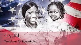  Presentation with 3d figure american flag - PPT theme featuring full frame of american flag background and a coral colored foreground