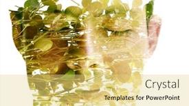  Presentation with green leaves - PPT theme consisting of full-frontal-double-exposure-portrait background and a  colored foreground