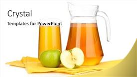  Presentation with juice - Beautiful PPT theme featuring full glass and jug of apple juice and apples isolted on white backdrop and a white colored foreground