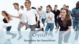  Presentation with growth - Presentation theme having full-growth-a-group background and a sky blue colored foreground