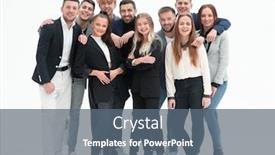  Presentation with young business people - PPT layouts consisting of full-growth-a-team background and a ocean colored foreground