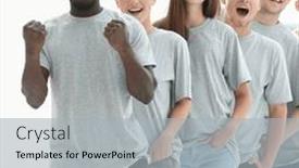  Presentation with diverse people - Slide deck featuring full-growth-an-international-group background and a light gray colored foreground