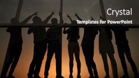  Presentation with business growth - Cool new slide deck with full growth business team pointing up backdrop and a dark gray colored foreground