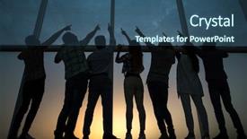  Presentation with business growth - Cool new presentation theme with full growth business team pointing backdrop and a ocean colored foreground