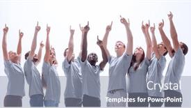  Presentation with casual young people - Presentation design with full-growth-casual-young-people background and a gray colored foreground