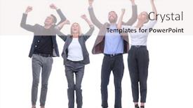  Presentation with business growth - Amazing slide set having growth cheerful business team showing backdrop and a sky blue colored foreground