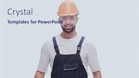  Presentation with growth - Presentation design with full-growth-competent-worker background and a sky blue colored foreground