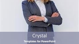  Presentation with business growth - Cool new presentation theme with full growth confident business woman backdrop and a gray colored foreground