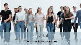  Presentation with growth - Slide deck consisting of full-growth-confident-young-people background and a light blue colored foreground