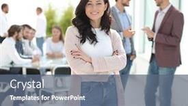  Presentation with growth - Colorful theme enhanced with full-growth-confident-young-woman backdrop and a ocean colored foreground