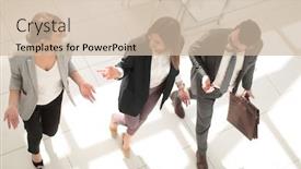  Presentation with company - Beautiful presentation featuring full growth employees of the company talking in the office backdrop and a soft green colored foreground