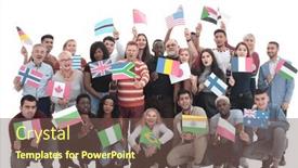  Presentation with diverse people - PPT theme consisting of full-growth-funny-diverse-people background and a violet colored foreground