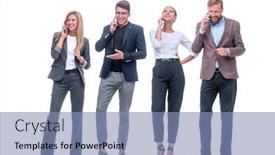  Presentation with business growth - Colorful slide set enhanced with full growth group of business people with smartphones backdrop and a light blue colored foreground