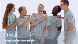  Presentation with diverse people - Beautiful theme featuring full-growth-group-of-diverse backdrop and a seafoam green colored foreground