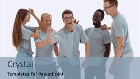  Presentation with diverse people - Presentation design with full-growth-group-of-diverse background and a light blue colored foreground