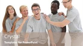  Presentation with diverse people - Slide set enhanced with full-growth-group-of-diverse background and a coral colored foreground