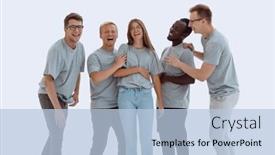  Presentation with diverse people - Colorful presentation enhanced with full-growth-group-of-diverse backdrop and a light blue colored foreground