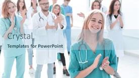  Presentation with stepping - Slides with full-growth-group-of-medical background and a light blue colored foreground