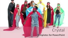  Presentation with team leader - Cool new slides with full-growth-guy-leader-standing backdrop and a coral colored foreground